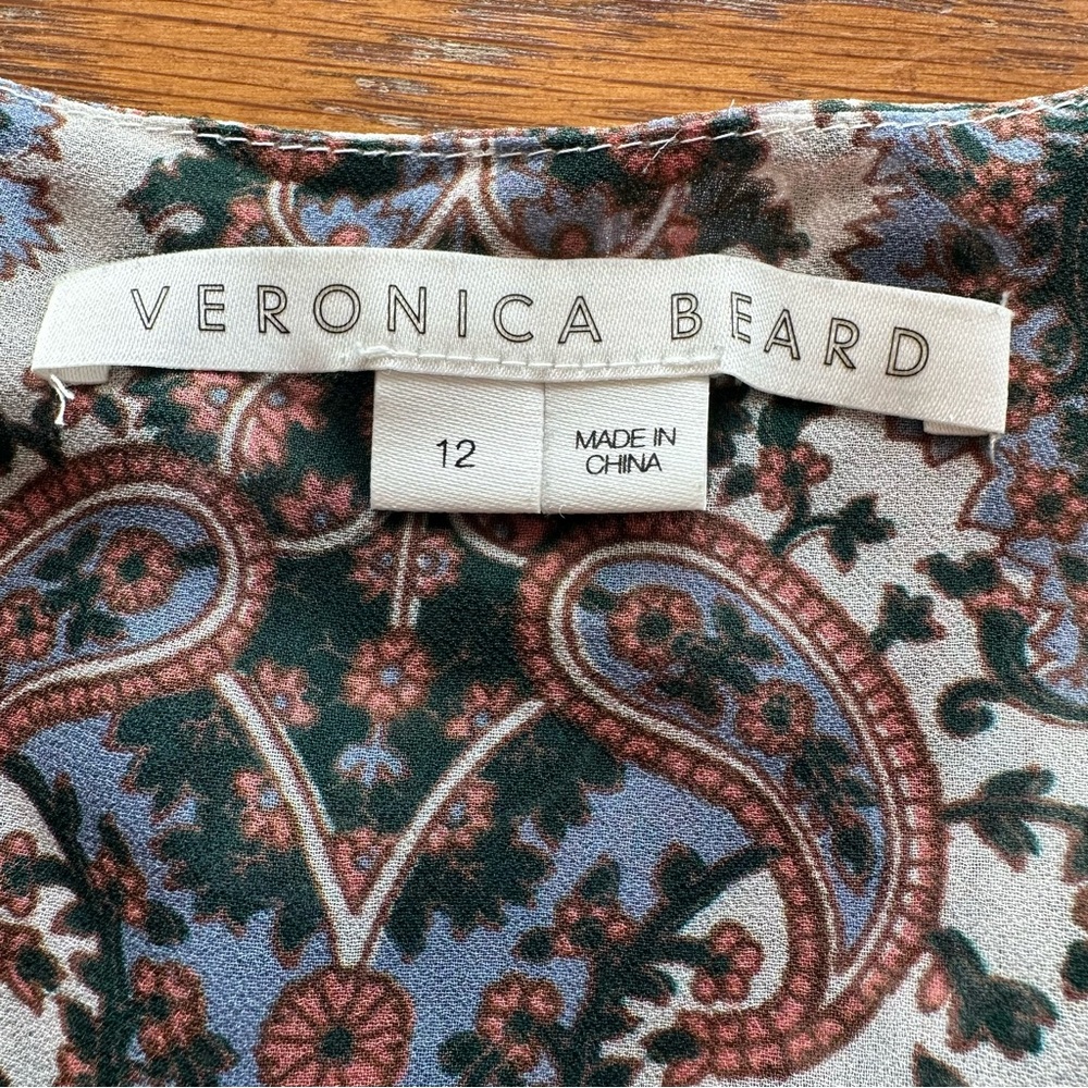 Veronica Beard Lowell Paisley Pin Tuck Long Sleeve Sheer Blouse Size 12 EUC - Picture 2 of 14